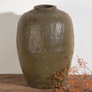 Grand vase ancien vert olive (c.1900) #3