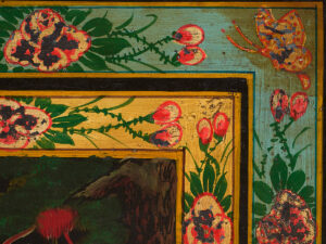 Antiguo arcón oriental con pintura de la guerrera Yang Mulan (c.1900) #9