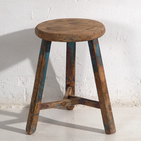 Taburete antiguo con pátina de color azul cielo (c.1900) #26