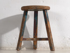 Taburete antiguo con pátina de color azul cielo (c.1900) #26