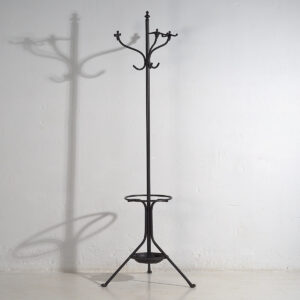 Ancien porte-manteau en fer forgé avec porte-parapluie (c.1920) #2
