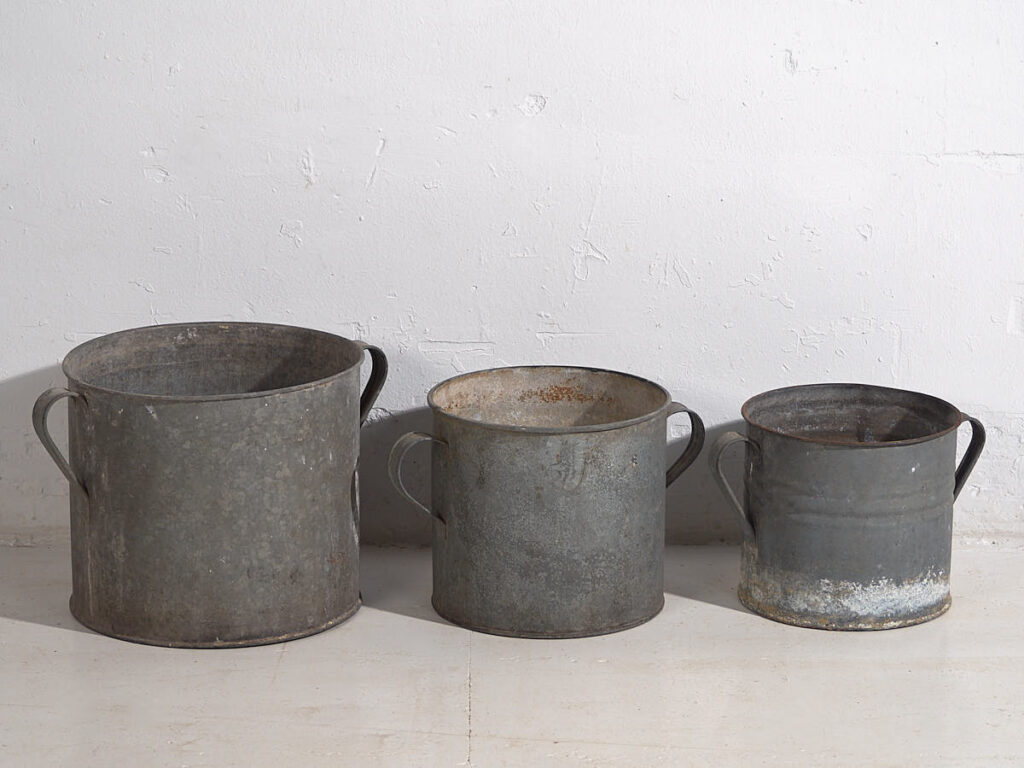 Cubos antiguos metal galvanizado (c.1920). Conjunto de 3 piezas #3