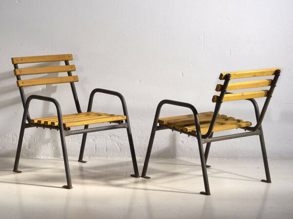 Sillas de hierro antiguas para jardín de color amarillo (c.1920). Conjunto de 4 piezas #39