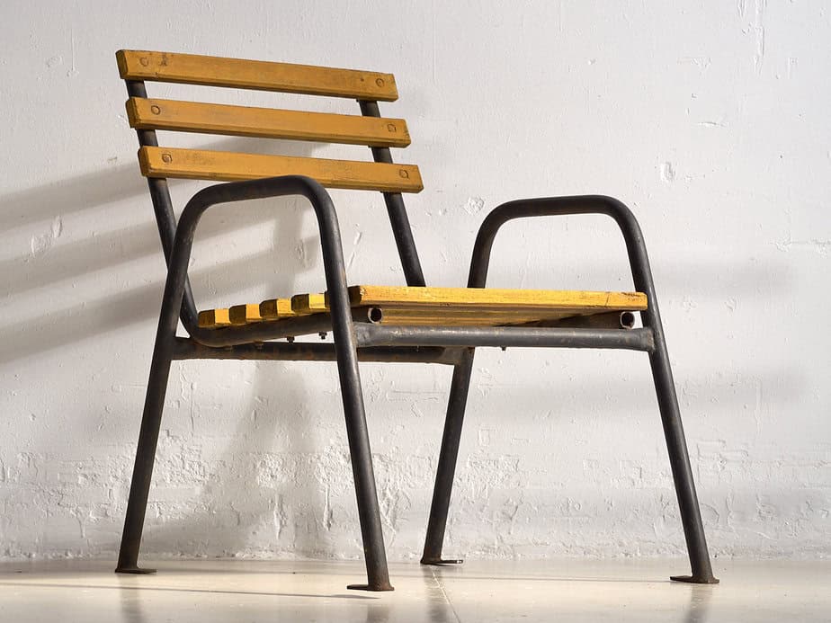 Sillas de hierro antiguas para jardín de color amarillo (c.1920). Conjunto de 4 piezas #39