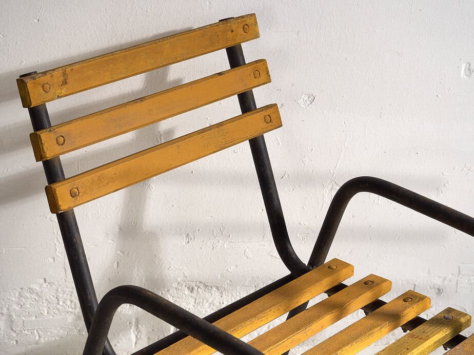 Sillas de hierro antiguas para jardín de color amarillo (c.1920). Conjunto de 4 piezas #39