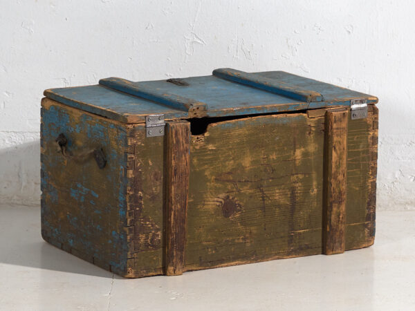 Ancien coffre bleu de style primitif (c.1920) #14