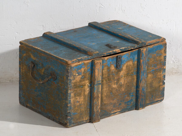 Ancien coffre bleu de style primitif (c.1920) #14