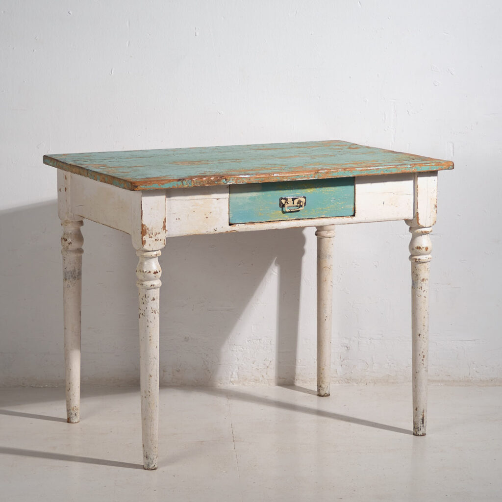 Antique side table with turquoise green patina (c.1920) #7