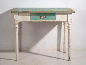Antique side table with turquoise green patina (c.1920) #7