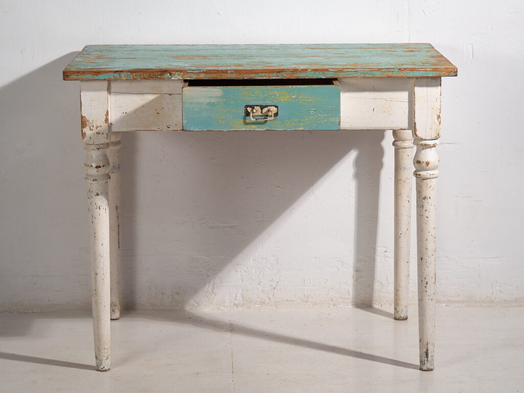 Antique side table with turquoise green patina (c.1920) #7