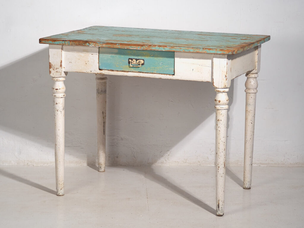 Antique side table with turquoise green patina (c.1920) #7