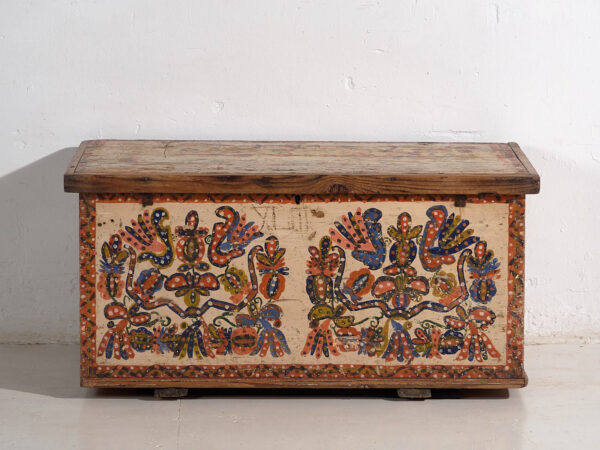 Antiguo baúl pintado a mano de estilo folclórico (c.1880) #14