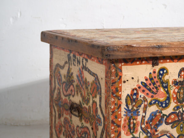 Antiguo baúl pintado a mano de estilo folclórico (c.1880) #14