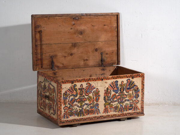 Antiguo baúl pintado a mano de estilo folclórico (c.1880) #14