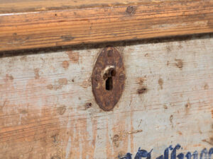 Antique gray trunk with floral details dated 1878 #26
