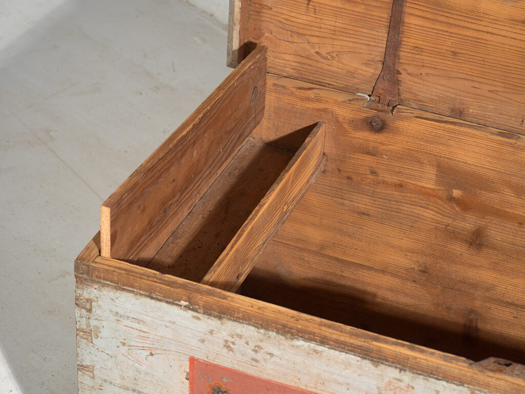 Antique gray trunk with floral details dated 1878 #26