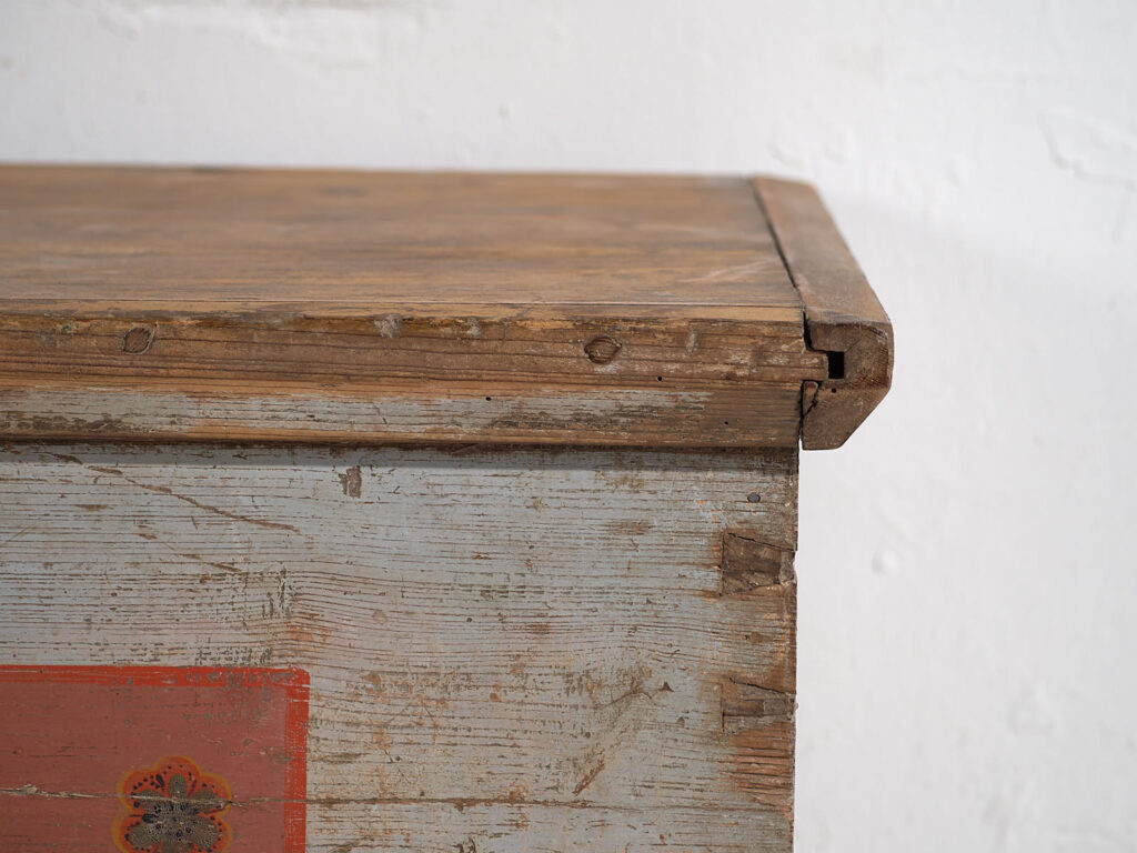 Antique gray trunk with floral details dated 1878 #26