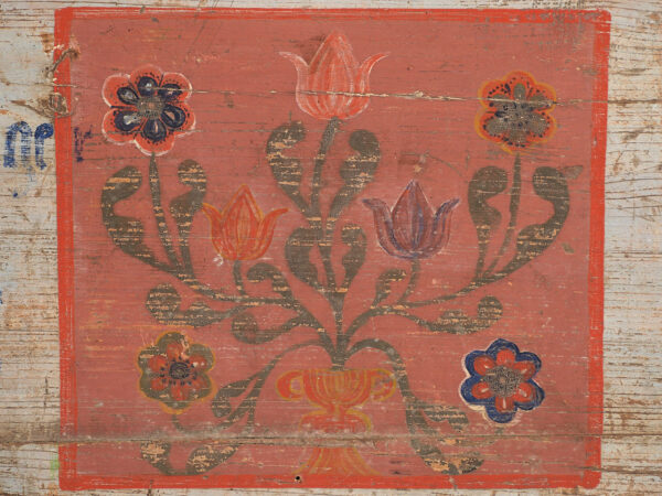 Baúl antiguo de color gris con detalles florales fechado Año 1878 #26