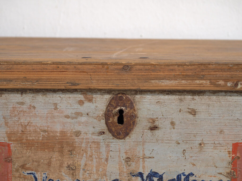 Antique gray trunk with floral details dated 1878 #26