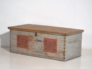 Antique gray trunk with floral details dated 1878 #26