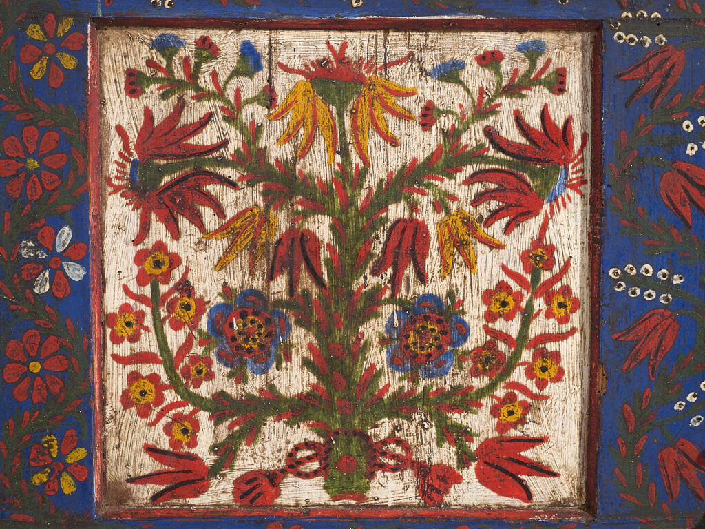 Antique blue trunk with hand painted floral details (c.1870) #2