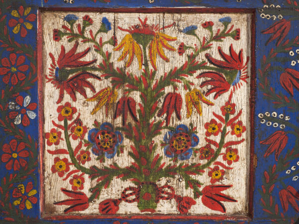 Baúl azul antiguo con detalles florales pintados a mano (c.1870) #2