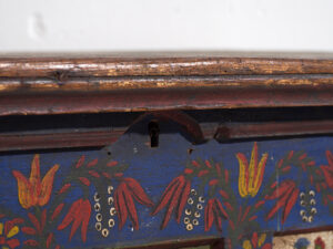 Antique blue trunk with hand painted floral details (c.1870) #2
