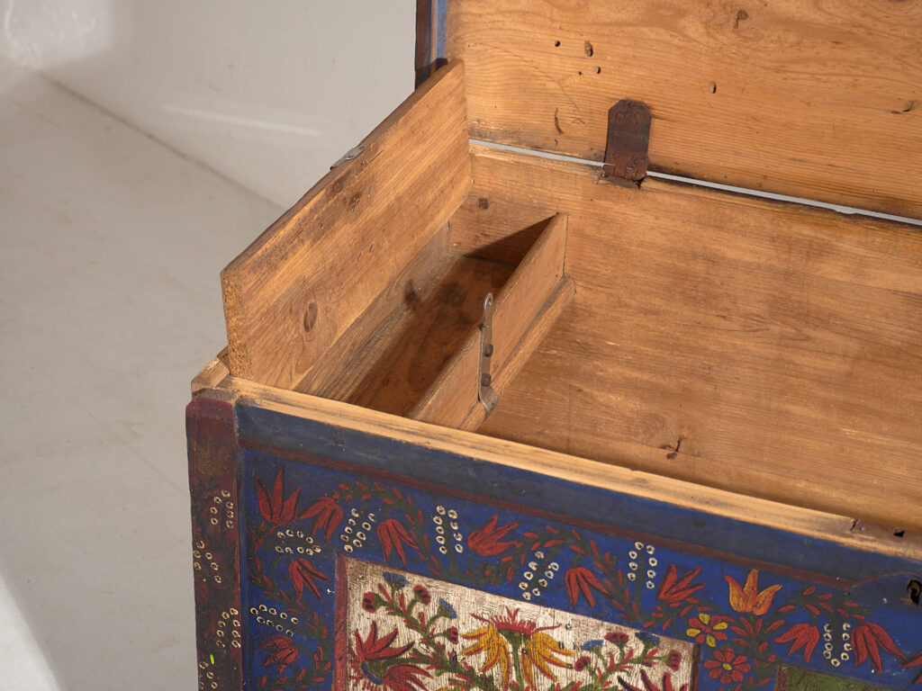 Antique blue trunk with hand painted floral details (c.1870) #2