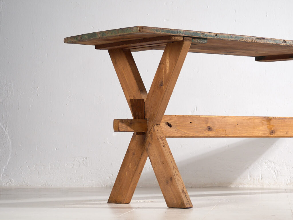 Antigua mesa de madera maciza con pátina de color verde (c.1920) #6