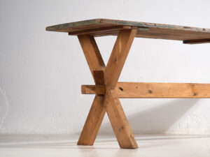 Antigua mesa de madera maciza con pátina de color verde (c.1920) #6