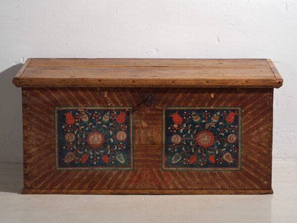 Painted pine dowry chest – Austro-Hungarian Empire, 1865