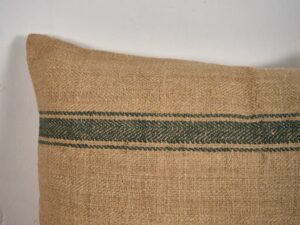 Cojín de lino antiguo de rayas color verde