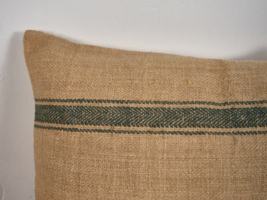 Cojín de lino antiguo de rayas color verde