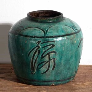 Jarrón chino antiguo de cerámica de color verde esmeralda (c.1820) #7