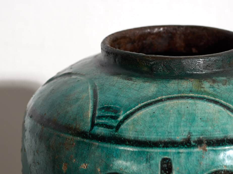 Jarrón chino antiguo de cerámica de color verde esmeralda (c.1820) #7