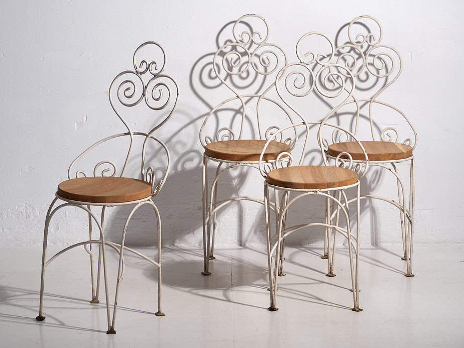 Sillas blancas de jardín antiguas (c.1920). Conjunto de 4 piezas