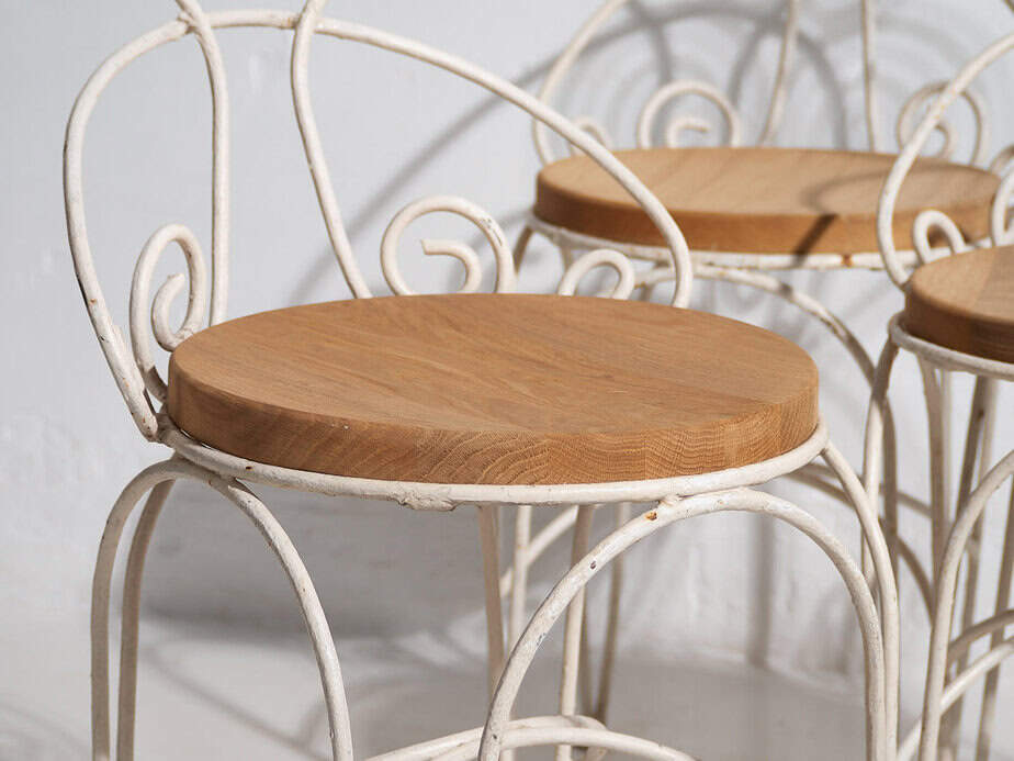 Sillas blancas de jardín antiguas (c.1920). Conjunto de 4 piezas