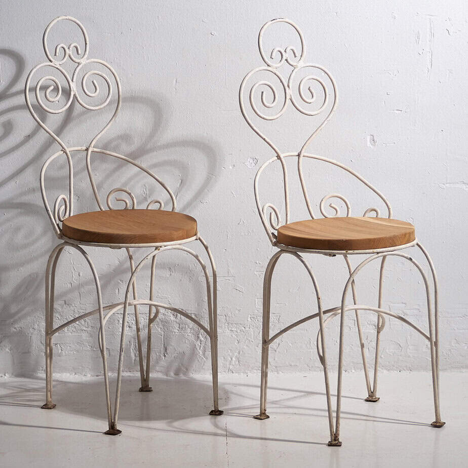 Sillas blancas de jardín antiguas (c.1920). Conjunto de 4 piezas