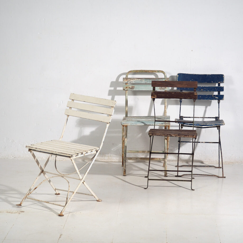 Sillas plegables de jardín antiguas (c.1920). Conjunto de 4 piezas #34