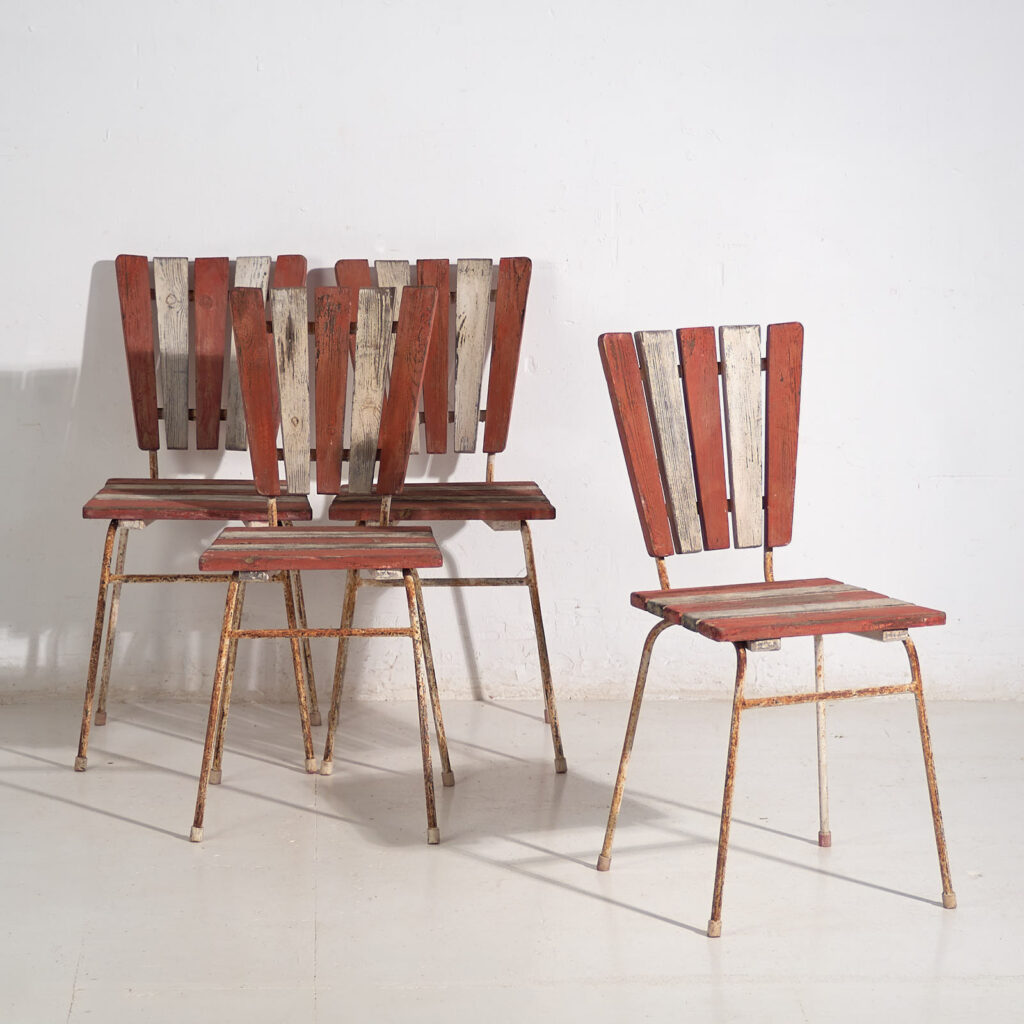 Sillas rojas de jardín antiguas (c.1920). Conjunto de 4 piezas #31