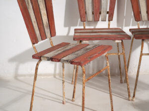 Sillas rojas de jardín antiguas (c.1920). Conjunto de 4 piezas #31