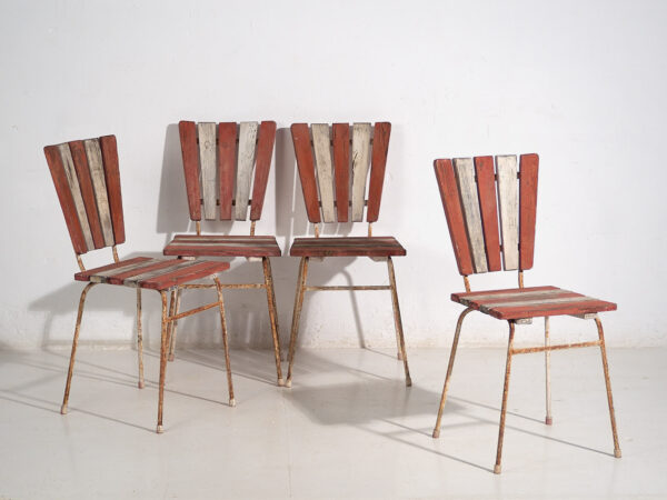 Sillas rojas de jardín antiguas (c.1920). Conjunto de 4 piezas #31