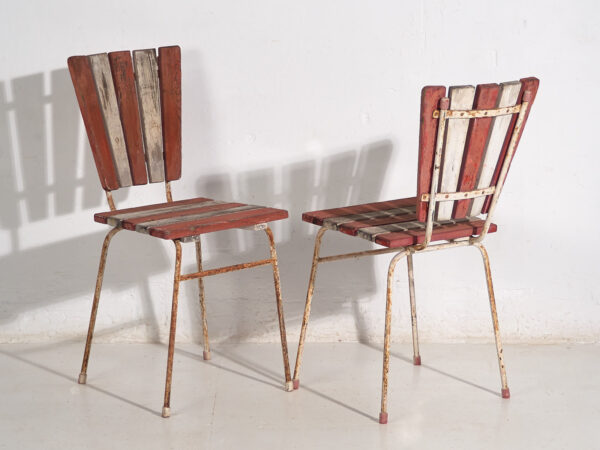 Sillas rojas de jardín antiguas (c.1920). Conjunto de 4 piezas #31