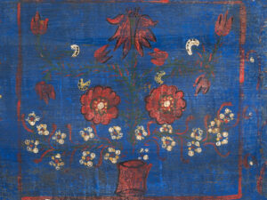 Antiguo baúl azul marino con detalles florales (c.1920) #94
