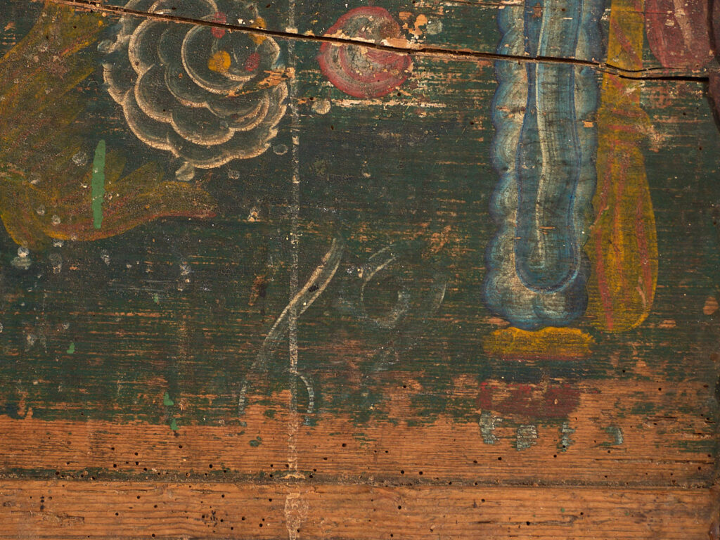 Baúl antiguo pintado a mano con motivos florales (Año 1869) #98