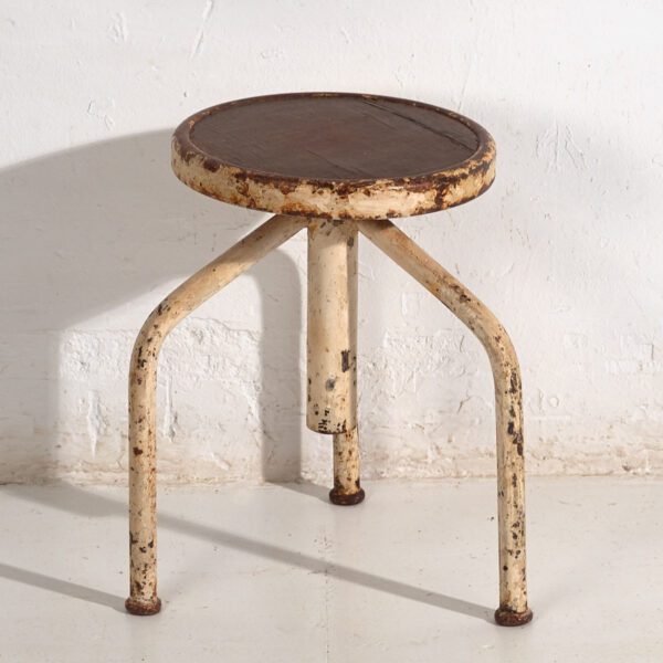 Industrial stool with white patina (c.1950) #7