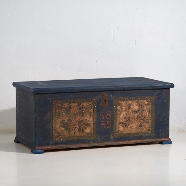 Antiguo baúl nupcial de color azul marino (Año 1855) #13