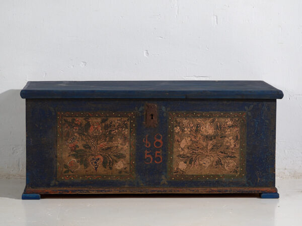 Antiguo baúl nupcial de color azul marino (Año 1855) #13