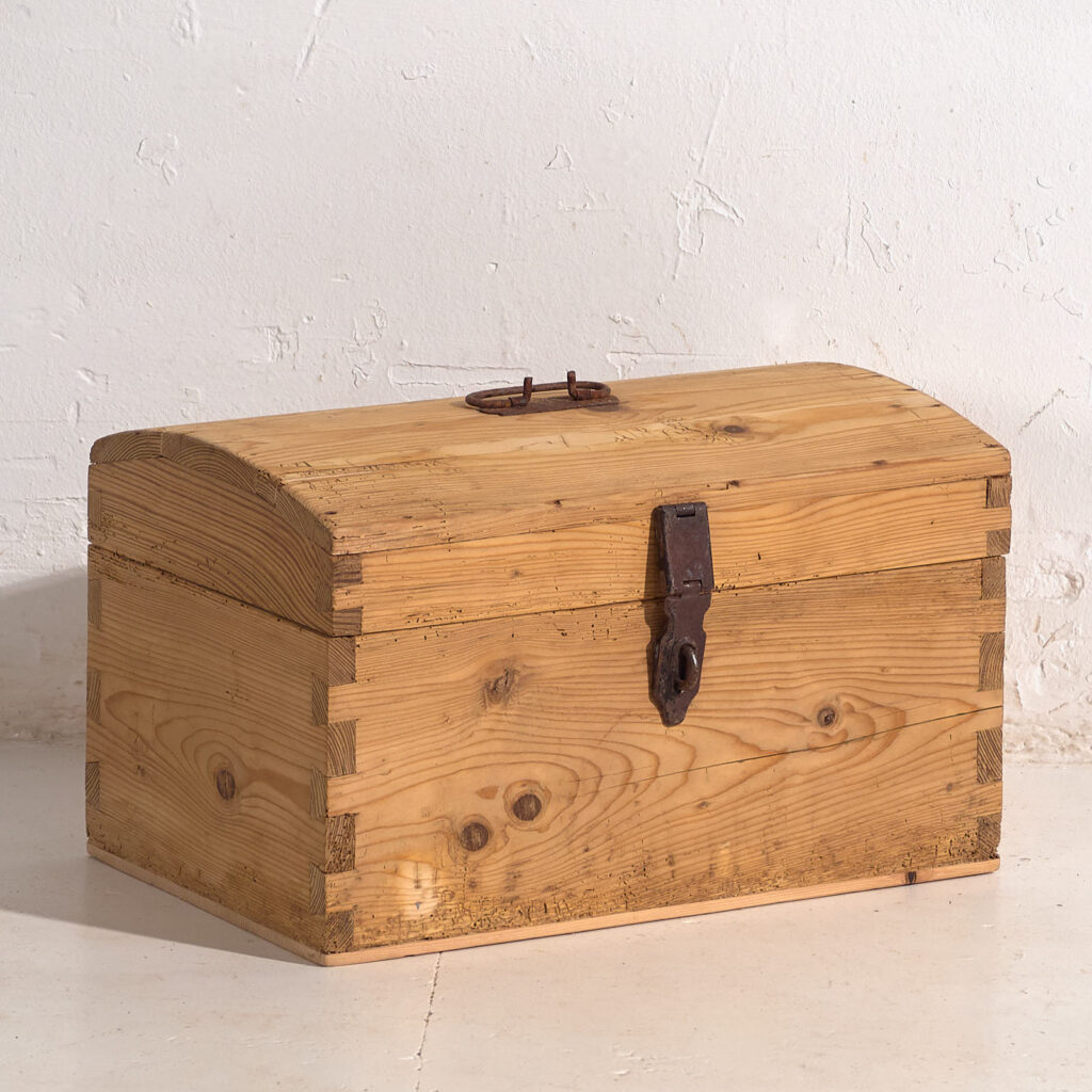 Antique travel chest with wrought iron lock (c.1900) #1