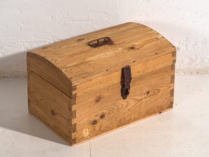 Antique travel chest with wrought iron lock (c.1900) #1